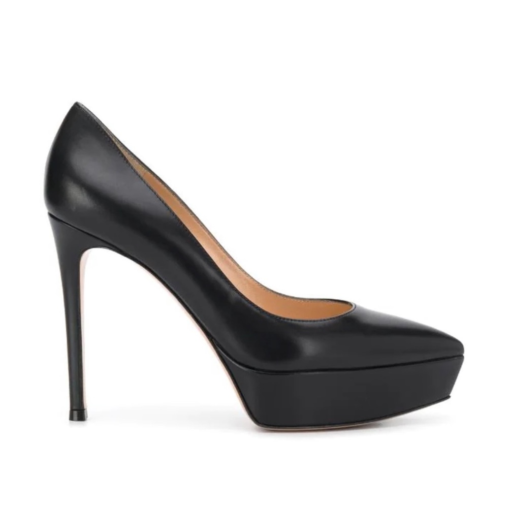 GUCCI BLACK LEATHER ROUND TOE PLATFORM PUMPS HEELS